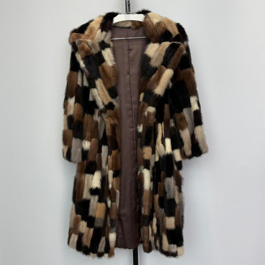 Small Vintage real fur salon patchwork TrenchCoat Embroidered