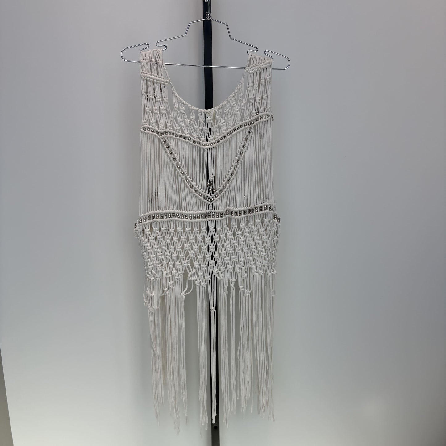Small white fringe crochet vest