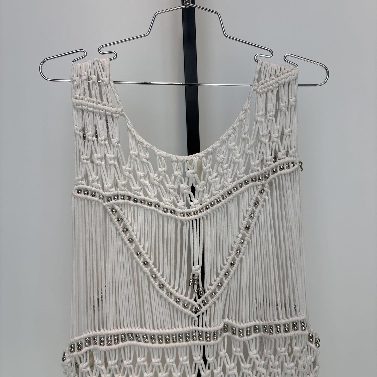 Small white fringe crochet vest
