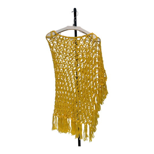 OS yellow fringe crochet poncho top