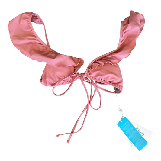 Pink ruffle sleeve swim top