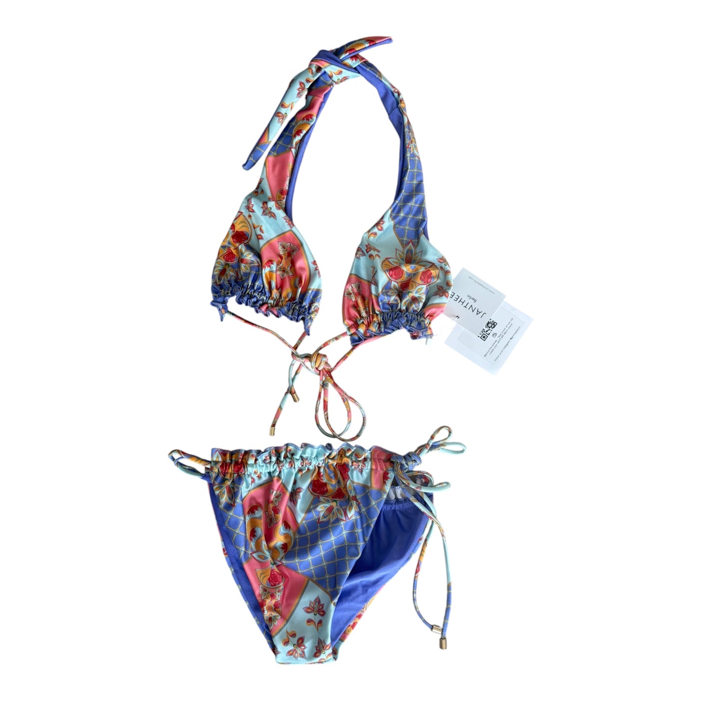 Medium blue abstract art deco swim suit set