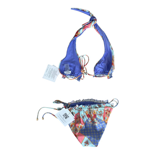 Medium blue abstract art deco swim suit set