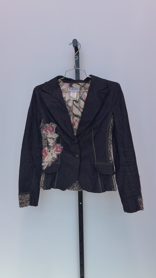 XS/S Euro fuego floral tweed blazer top 